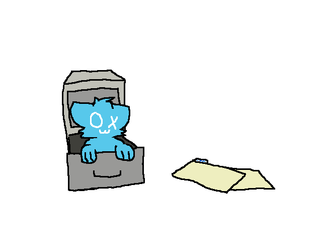 drawing of the vap mascot in a drawer with two manila folders to the right